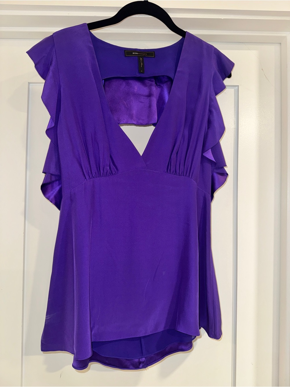 Purple Ruffle Sleeve V-Neck Blouse - Picture 2 of 7